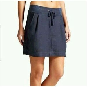 Athleta Linen Mini Skirt Pockets Drawstring Pull On Navy Blue Women’s 14 Summer